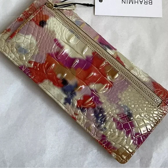 NWT! RARE Brahmin Melbourne Ady Croc Embossed Leather Slim Wallet FIESTA!!!